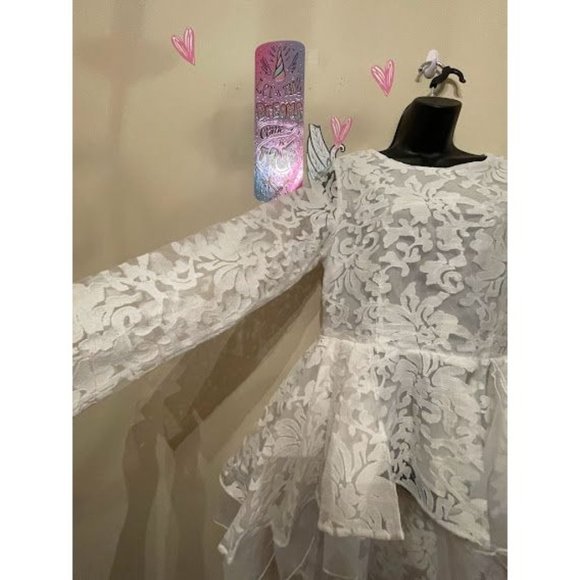 Women's For Her Lace Floral Overlay Peplum High Low Top - Picture 3 of 7